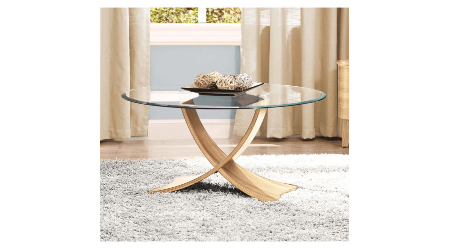 Round Glass Top Coffee Table - Oak 