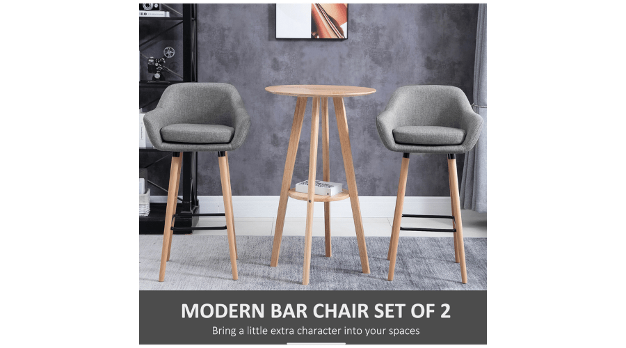 Set of 2 Bar Stools Modern Upholstered Seat Bar Chairs - Grey