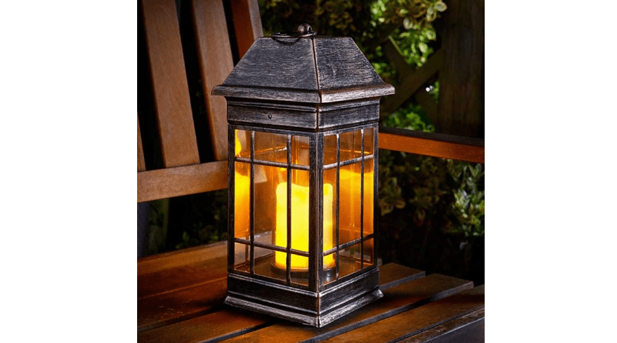 Seville Solar Powered Lantern With LED Candle - Black 