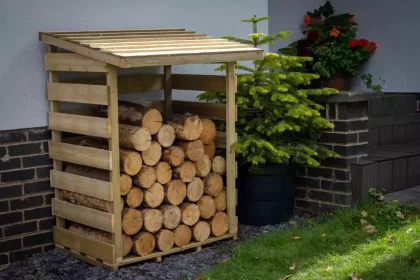 Wooden log stores for firewood