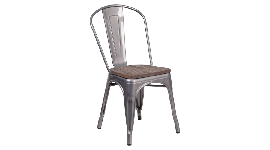 Clear Coated Metal Chair with Wood Seat