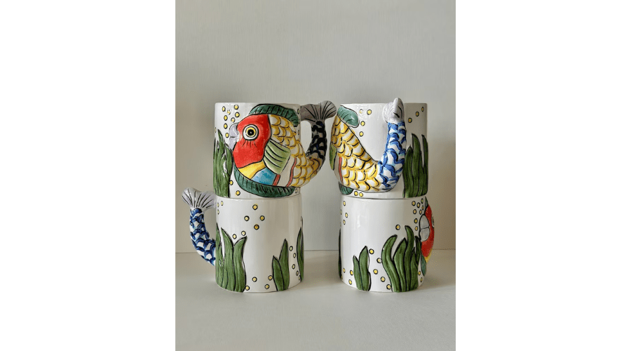 Hand-Painted Pescada Mug Set (set of 4)