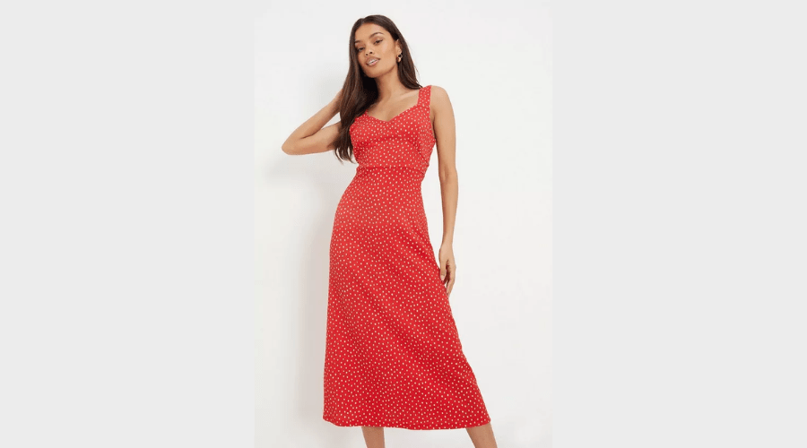 Petite Red Spot Strappy Midi Dress