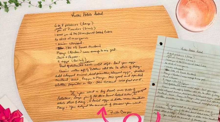 Recipe cutting board handwritten 